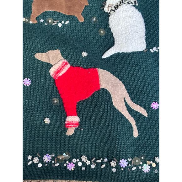 Susan Bristol Hand Embroidered Green Dog Holiday Knit Sweater Vest Large Festive - Picture 13 of 15